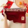 2025 Vino Tinto Ropa Interior para Hombre Algodón Festivo Buena Suerte Boxer Transpirable Cómodo Boxer Shorts de Año Nuevo Cabeza