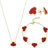 Popular Conjunto de Tres Piezas de Collar, Pulsera y Aretes de Trébol de Cuatro Hojas Versátil Pulsera de Cinco Hojas de Trébol de la Suerte, Cadena para Clavícula y Aretes
