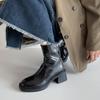 Botas Cortas y Botines de Tacón Medio Populares Estilo Ins para Ropa de Trabajo de Caperucita Roja Botas de Moda con Tacón Grueso y Punta Cuadrada para Mujer Otoño 2025