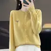 Abrigo Jersey Versátil Manga Larga Cuello Redondo Cardigan de Punto de Terciopelo Andy para Mujer Corte Holgado Bordado de Oso Color Sólido Elegante