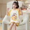 Pijama Infantil Conjunto de Roupa de Casa Pijama Infantil Meninas Manga Curta Shorts Conjunto de Duas Peças Verão Desenho Animado Algodão Puro Fino