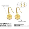 Brincos Pendentes Redondos Estilo Chinês, Símbolo da Sorte Dupla Face com Zircônia, e Colar para Mulheres, Aço Inoxidável Banhado a Ouro 18K, Joias Europeias e Americanas