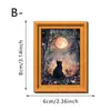 Moldura de foto imitação de gato preto estilo escuro artístico de quatro estações olhando para a lua, montada em madeira de camada dupla, decoração para geladeira de casa