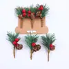 Caixa de presente de Natal estacas decorativas Simulação de Natal planta estacas de pinha polpa de frutas vermelhas Acessórios de decoração de Natal