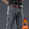 Jeans grosso forrado com fleece popular masculino outono e inverno estilo coreano slim stretch estudante do ensino médio skinny legal moderno calças de rapaz