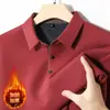 Camisa polo masculina grossa, sem costura, com forro de fleece, novo estilo de inverno, business casual, camiseta de manga longa quente, camada base