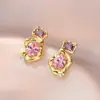 Aretes para Mujer, Aretes de Flor Corazón con Circonita Micro-pavimentada de Cobre, Nueva Moda de Nicho, Diseño Simple, Joyería de Temperamento y Versátil