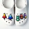 Charms divertidos e lúdicos para sapatos estilo blocos de montar, acessórios para tamancos em borracha macia de PVC, designs de robô, abelha e árvore, fivelas de sapato DIY, lote misto