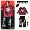 Roupas da Moda Street Dance Infantil Meninos Hip Hop Preto Vermelho Listrado Conjunto de Roupas de Dança Hip Hop Legal Bonito Meninas Roupas de Performance Masculino