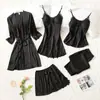 Lingerie Sexy Popular Europeia e Americana Rendas Suspensórios Renda Shorts Calças Cardigã Roupão Cinco Peças Roupas de Casa
