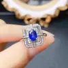 Anillo de Zafiro Natural Popular al por Mayor de Fábrica Plata S925 Incrustado con Piedra Principal 5*7 Fábrica de Joyería de Lujo Venta Directa
