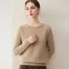 Suéter Feminino de Cashmere com Gola Redonda, Tricô Grosso em Ponto de Trança, Mangas Longas, Quente, Camada Base, Suéter Moderno
