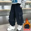 Ropa de Invierno para Niños Cincha Ropa de Trabajo Pantalones Forrados de Polar Estilo Coreano Mono Infantil de Polar Suelto Pantalones Casuales Pantalones de Comercio Exterior para Bebé
