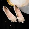Zapatos de boda, zapatos de novia de cristal para mujer, nuevo modelo 2025, tacones altos HeXiu para vestido de novia principal, zapatos de novia, zapatos de punta fina de una sola tira para mujer
