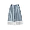 Jeans de Renda de Perna Reta para Meninas Wulifuyi Verão Novo Infantil Mais Fácil de Combinar Calças de Perna Larga Calças Casuais Doces