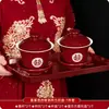 Juego de Cuenco y Palillos de Boda, Dote, Taza de Té, Par Festivo Rojo de Cuencos, Cuencos de Boda, Suministros de Boda