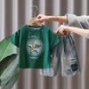 7129 Conjunto de Verão Infantil Fresco e Estiloso Camiseta de Manga Curta com Estrela de Cinco Pontas e Shorts Conjunto de Duas Peças Tendência de Verão para Meninos 5