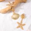 1 Par de Pendientes Largos con Borla de Estrella de Mar de Concha Metálica Exagerada Retro de Personalidad Europea y Americana, Vacaciones a la Moda
