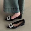 Tacón Grueso Punta Fina Satín Nuevo Estilo Zapatos Elegantes y Versátiles Mostrando Longitud de Pierna 2025 Estilo Coreano Tacones Altos Estilo Preppy