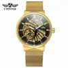 T-Winner Moda Casual Europea y Americana para Hombre Malla de Acero Inoxidable Hueca Correa Resistente al Agua Automático Mecánico Reloj Venta al por Mayor