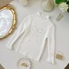 Suave Prendas de Punto para Mujer Otoño e Invierno 2025 Nueva Moda Cuello de Encaje Camiseta Base Tejido Dulce para Niños Mediano y Grande