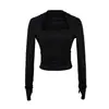 Top de Moda para Chica Caliente con Cuello Cuadrado y Cintura Ajustada para Mujer, Estilo Francés, Slim, Sexy, Color Sólido, Estilo Puro Deseo, Camiseta de Manga Larga