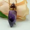Fornecimento Direto Transfronteiriço de Coluna Hexagonal de Pedra Natural Frasco de Óleo Essencial Colar de Jade com Ponta Dupla Frasco de Aromaterapia Pingente Frasco de Perfume de Cristal Rosa