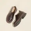 Zapatos de Cuero Gruesos para Mujer Estilo Primavera y Otoño 2026 con Punta Redonda, Tacón Grueso, Elásticos sin Cordones, Exquisitos Mocasines Estilo Coreano