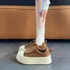 Sapatos Femininos Estilo Coreano Novos para Primavera e Outono Bico Redondo Solado Grosso Fashionáveis Confortáveis Plataforma com Cadarço Casuais para Estudantes Sapatos Femininos