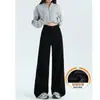 Calça Jeans Larga de Alta Qualidade Preta para Mulheres, Outono e Inverno, Forrada com Fleece, Cintura Alta, Solta, Emagrecimento, Perna Reta, Caimento Fluido, Comprimento no Chão