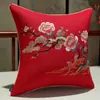 Cojín Rojo de Boda Decoración Festiva China Almohada de Respaldo Funda de Algodón para Sofá Cojín Sala de Estar Cama Hogar Relleno de Almohada