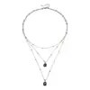 Collar Colgante de Diamante Negro de Tres Capas Estilo Oscuro Joyería Transfronteriza Europea y Americana para Mujer, Cadena de Perlas Redondas Estilo Chica Sexy Caliente Cadena de Clavícula