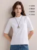 Camiseta base simple de algodón mercerizado con amoníaco líquido de los 80, color liso, manga media de verano para mujer, top holgado de manga corta de algodón de fibra larga