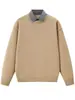 Novo suéter de tricô falso de duas peças para comércio exterior transfronteiriço com gola virada, jaqueta suéter polo de textura vintage pesada para homens, suéter de tricô