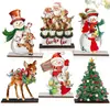 Decorações de mesa de Natal, enfeites de boneco de neve e rena de madeira, centro de mesa de Natal, decorações nostálgicas de madeira vintage, árvore de Natal