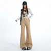 Pantalones Vaqueros de Mujer de Cintura Alta Color Caqui, Elásticos, Holgados, Adelgazantes, No Ajustados, de Pierna Ancha Acampanados, Novedad Primavera 2026