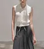 Colete Tricotado Polo Sem Manga Retrô para Roupa de Verão Feminina, Camisa Slim e Estilosa que Reduz a Idade, Top Curto com Lapela