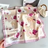 Tweed Style New Silk Scarf 70cm Rose Color Matching Scarf Imitation Silk Color Matching Western Style Versatile Silk Scarf Women's Headscarf
