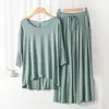 Conjunto de pijama modal feminino de verão fino solto com manga 3/4 casual plus size roupa externa conjunto de duas peças