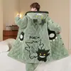 Pijama masculino inverno forrado com fleece espessado acolchoado de três camadas roupão de dormir longo quente de fleece de coral para crianças mais velhas e adolescentes conjunto