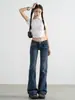 Jeans Americanos para Mujer 2025 Nuevo Primavera y Otoño Retro Lavado Azul Largo Hasta el Suelo Sexy Elástico Cintura Baja Ligeramente Acampanados Pantalones