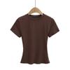 1070-2025 Novo Estilo Puro Desejo Casual Gola Redonda Blusa Feminina Europeia e Americana Sexy Slim Manga Curta Camiseta Camisa Básica