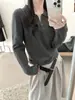 26 Otoño Nuevo Estilo Top Estilo Coreano Cuello Polo Cremallera Manga Larga + Correa Fina Uso Bidireccional Cárdigan de Punto de Dos Piezas para Mujer