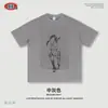 Camiseta de Manga Corta Lavada Vintage para Hombre, Marca de Ropa para Hombre de Tendencia Europea y Americana, Estilo Occidental High Street con Bordado de Logo y Estampado de Cabeza de Caballo.
