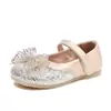Girls' Princess Shoes 2026 Autumn New Style Sequins Rhinestones Bow Knot Single Strap Soft Sole Performance Shoes Silver Loafers