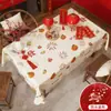 Mantel de Año Nuevo Mantel Festivo Rojo Mantel de Gama Alta Cubierta Impermeable de Mesa de Café Lujo Ligero