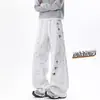 Pantalones Casuales de Pierna Recta Sueltos Estilo Americano con Forro de Terciopelo Espeso, Pantalones Largos Tie-dye Bordados Scimitar de Invierno para Hombres y Mujeres 2026