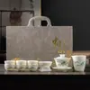 Conjunto completo de porcelana branca para chá terno presente porcelana jade gordura de ovelha simples chinesa conjunto de chá kung fu caixa de couro presente de inauguração