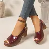 Nuevas Sandalias de Tacón Grueso con Hebilla de Talla Grande y Punta Abierta para Mujer, Sandalias Ligeras de Charol con Una Correa Cruzada de Tacón Alto