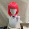 Pelucas Europeas y Americanas Amazon Pelucas de Cabello Corto Liso para Mujer Rojo Rosa Bob Moda de Comercio Exterior Pelucas Amazon